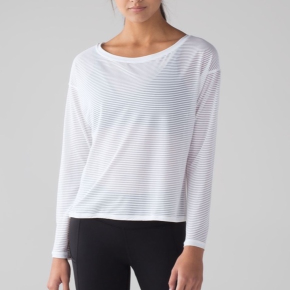 lululemon athletica Tops - Lululemon Women’s Lean in White Striped Long Sleeve Sheer Top in US 12